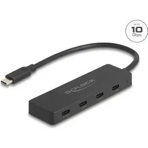 USB Type‑C хаб DELOCK 64322 — 4× USB‑A порта, 10 Гбит/с, чёрный
