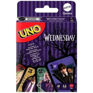 Card game MATTEL Uno Wednesday — themed Uno deck for multiplayer play