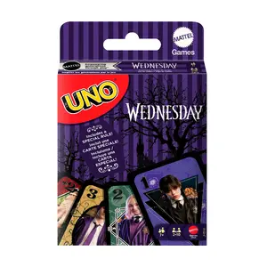 Mattel Games UNO Wednesday Card Game for Kid, Adult & Family Nights, Toy Collectible Inspired by the Series