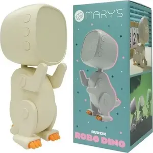 Modinātājs Plexido robo dino white — kompakts naktsgaldiņa modinātājs ar skaņas signālu un bērniem draudzīgu dizainu