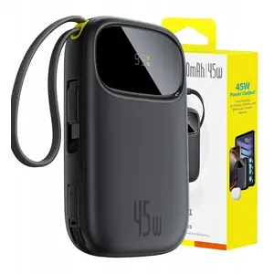 Portable power bank Baseus EnerFill FC31 20000mAh 45W with display and built-in USB-C and Lightning cables — black