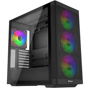 Evolveo EVOLVEO Scorpio Big Tower datora korpuss ar 4 ARGB ventilatoriem, rūdīta stikla sānu paneli un priekšējo režģi