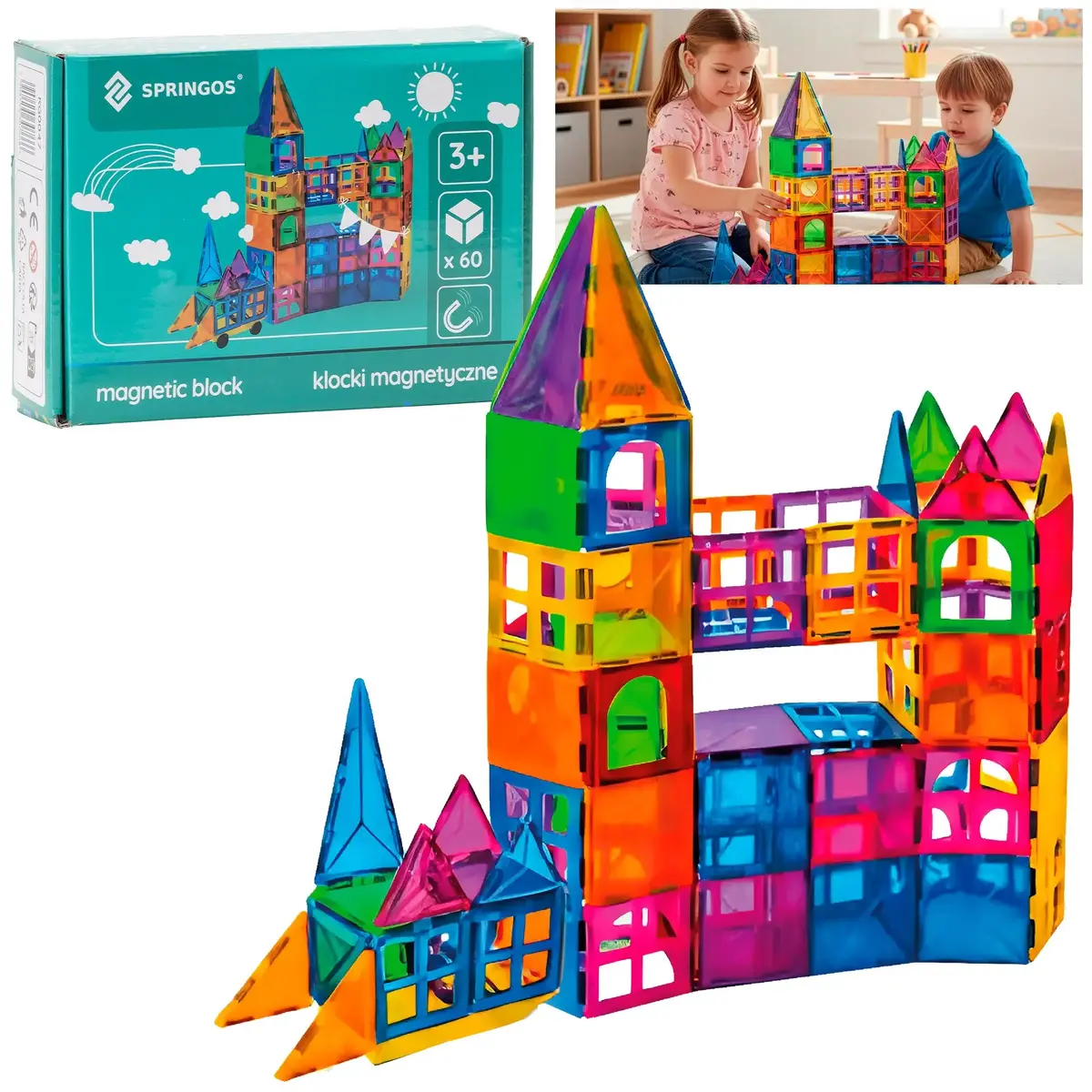 Magnetic Building Set 60 Pieces Springos KG0047 Photo 3