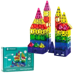Magnetic Building Set Springos KG0049 — 120 pieces, construction toy with magnetic tiles and connector rods