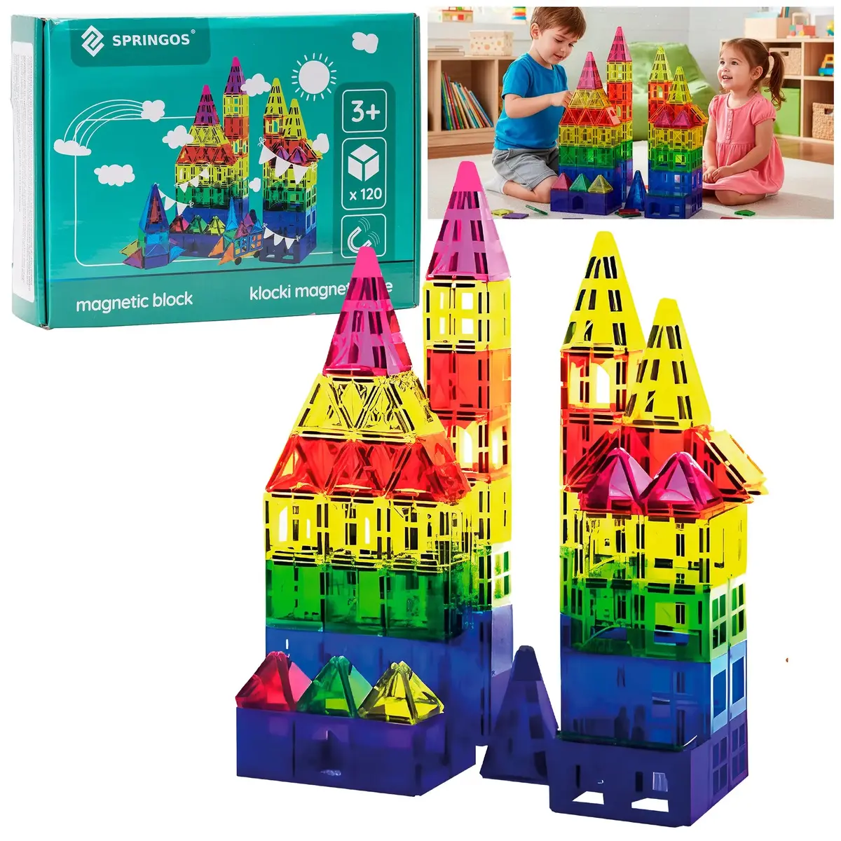 Magnetic Building Set Springos KG0049 — 120 pcs Photo 3
