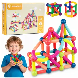 Magnetic Building Set Springos KG0050 — 128 pieces, construction toy with magnetic tiles and connector parts
