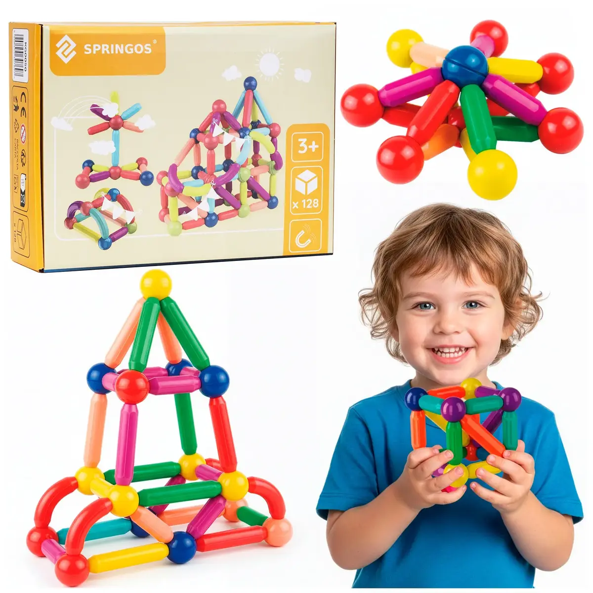 Magnetic Building Set Springos KG0050 — 128 pcs Photo 2