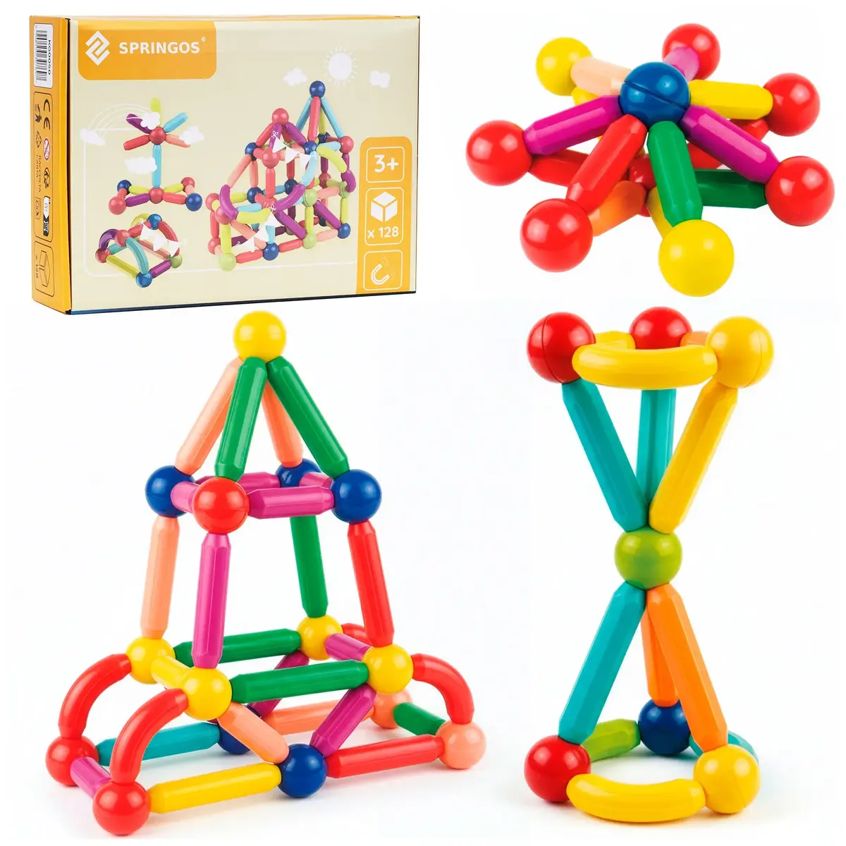 Magnetic Building Set Springos KG0050 — 128 pcs Photo 3