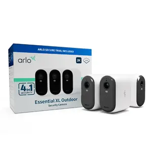 Outdoor IP security camera Arlo Essential 2K XL, 3-pack, 4 MP, 1440×2560, battery, wired & wireless, ceiling/wall/pole mount, black/white