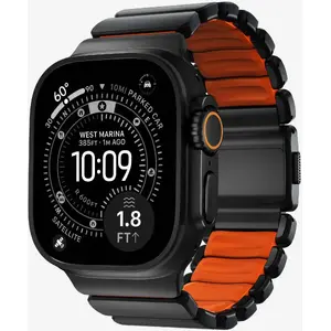 Siksniņa Nomad Goods Inc. Stratos Band для Apple Watch 49 mm ar FKM (melns titāns, ultra oranžs FKM)