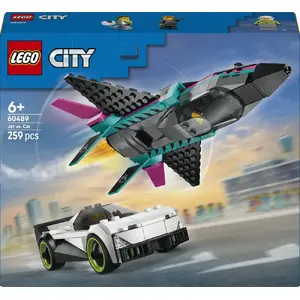 Toy set LEGO City jet vs car 60489 — playset with 259 pieces, 2 minifigures, recommended age 6+
