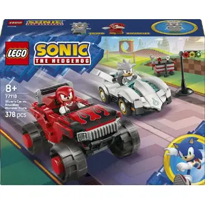 LEGO Sonic the Hedgehog collectible playset — Sonic Silver in car vs Knuckles in monster truck (77118), 378 pieces, 2 minifigures
