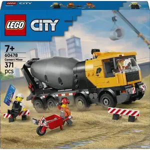 Construction toy concrete mixer truck LEGO City 60478 — 371 pieces, 3 minifigures, age 7+