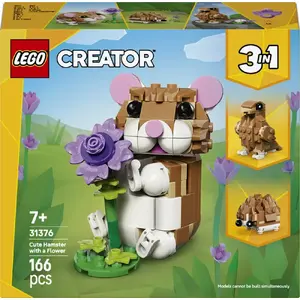 LEGO Creator buildable hamster figure 31376 — 166 pieces, 60×80×50 mm, with flower accessory