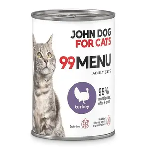 Консервы для кошек john dog MENU INDYK (индейка) 400 г — полнорационный корм для взрослых, без глютена и сахара