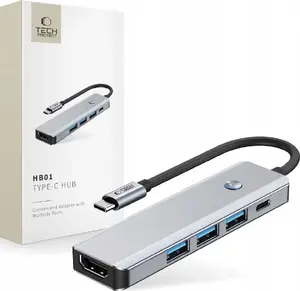Хаб USB-C Tech-Protect HB01 5-в-1 с USB 3.0, HDMI 4K@60Hz и PD 100 Вт — Space Grey