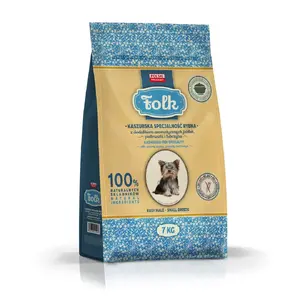 Sausais suņu barības Folk Kaszubska zivju ar āboliem, pētersīļiem un lubu 7 kg — maziem šķirnēm, pieaugušajiem, 27% proteīna, 16% tauku