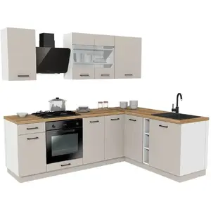 Virtuves mēbeļu komplekts Maruś Vario Z1 240x180 cm fasādes Kaszmir darbvirsma Oak Evoke, bez ierīcēm
