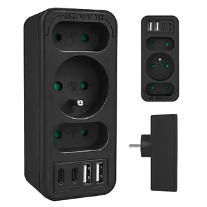 Barošanas sadalītājs MACLEAN MCE248 F/B — 3 AC kontaktligzdas (1x16A, 2x6A) un 4 USB (2xUSB‑A, 2xUSB‑C PD 20W), EU spraudnis, melns
