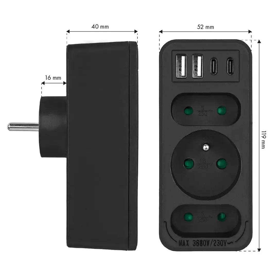 MACLEAN MCE248 F/B sadalītājs — 3 kontaktligzdas + 4 USB Photo 9