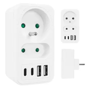 Power splitter MACLEAN MCE249 F/W — 2x mains sockets (16A + 6A) and 4x USB (2x A, 2x C PD 20W)