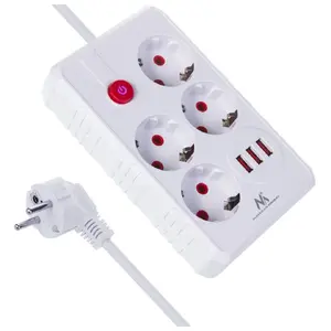 Сетевой фильтр MACLEAN MCE393 W — 4 розетки + 3×USB, 110–240В, 2.1А USB, 2500 Вт, 3 м, белый