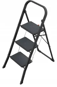 Salokāma kāpņu trepīte asics K44 StandardLine — tērauds, 3 pakāpieni, drošības rokturis, melna