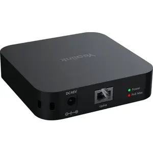 Wall-mount PoE Ethernet Adapter Yealink RCH40 E2 — Gigabit Ethernet, PoE (48V, 2A), Black, 100×100×25 mm
