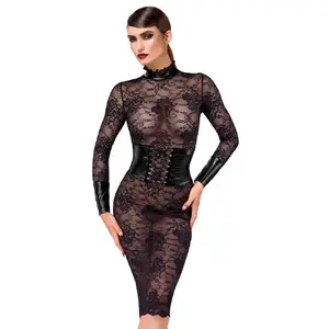 Женское кружевное миди-платье Noir Kink Royal, размер M, чёрное, 85% полиамид/15% спандекс, длина до колена, регулируемый корсет