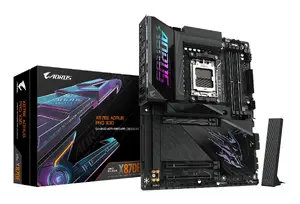 GIGABYTE X870E AORUS PRO X3D ATX mātesplate — Socket AM5, 18+2+2 VRM, DDR5 līdz 9000Hz (OC), 2×PCIe5 + 2×PCIe4, Wi‑Fi 7, 5GbE, USB4