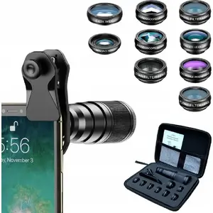 Viedtālruņa objektīvu komplekts Apexel 12‑1 Apl-22xdg9 — 22x tele, fisheye, 15x makro, 0.63x platleņķis, CPL filtrs