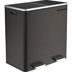 Двойная кухонная корзина Songmics LTB60BK, металлический комплект 2×30 л для мусора и переработки с 15 пакетами