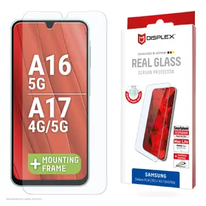 Displex rūdīta stikla aizsargplēve Samsung Galaxy A17 (4G/5G) / A16, 10H, ar montāžas rāmi, caurspīdīga