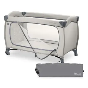 Bērnu ceļojumu gulta HAUCK Sleep N Easyfold — pelēka, slodze līdz 15 kg, izmēri 1250×690×820 mm