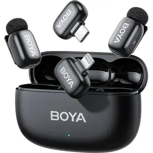 Bezvadu lavaljē mikrofons Boya BOYA mini 2-01 ar Lightning un USB‑C, melns