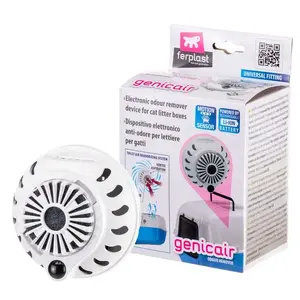 Automatic ventilation fan for litter box FERPLAST Genicair — 3 modes, floral scent, battery/USB, 90 mm width, 200 g