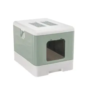 Enclosed cat litter box FERPLAST SAHARA TOILET GREEN — plastic, reversible doors, 400×520×390 mm, 1 kg