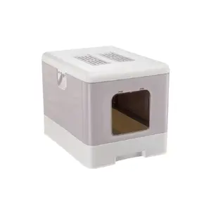 Cat litter tray FERPLAST SAHARA TOILET GREY PINK, plastic, 400×520×390 mm, weight 1 kg, reversible doors