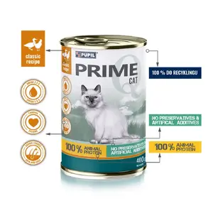 Влажный корм для кошек PUPIL Prime — 400 г, курица с уткой, полнорационный для взрослых, без злаков