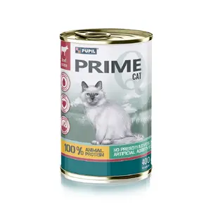 Влажный корм для кошек PUPIL Prime с говядиной и печенью, 400 г — полнорационный для взрослых, 81% влаги, 8,5% белка