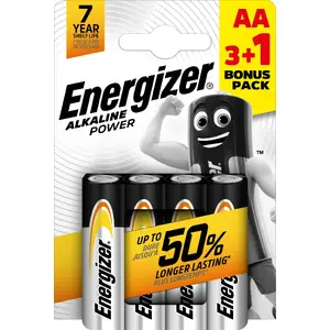 Alkaline AA batteries Energizer Alkaline Power AA CHP4 3+1 pack, AA size (LR6) alkaline cells