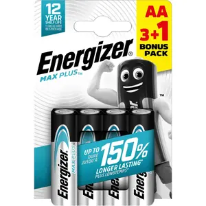 Алкалиновая батарейка Energizer Max Plus AA, набор 4 шт. (3+1)
