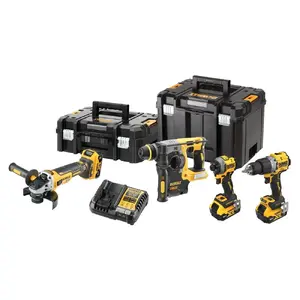 Cordless combo kit DeWalt DCK429P3T-QW — 18V XR, 4-piece set with 3×5.0Ah batteries, impact driver, drill/driver, grinder, charger, case