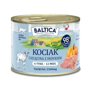 Влажный корм для котят BALTICA паштет с телятиной и индейкой, полноценный для молодняка, банка 185 г, 74% влажности, 13% белка