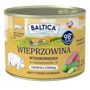 Mitrs kaķēnu barības BALTICA Adult ar cūkgaļu 185 g maisiņš, pilnvērtīga barība, 75% mitrums, 11.4% olbaltumvielas