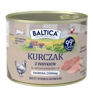 Влажный корм для кошек BALTICA Adult Курица и Индейка 185 г — полноценный консервированный корм, 74,4% влаги, 11,8% белка, без сои и глютена