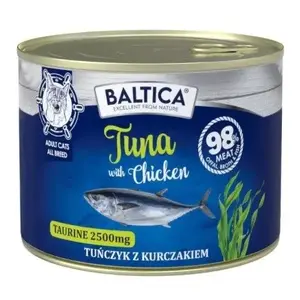 Консервы для кошек BALTICA EXCELLENT Тунец с курицей 185 г — полный рацион для взрослых, 75.7% влаги, 11.6% белка, 6.3% жира