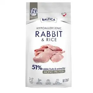 Сухой корм для собак BALTICA Hypoallergenic Rabbit & Rice M — взрослым средним породам, 3 кг, белок 26%, жир 14%