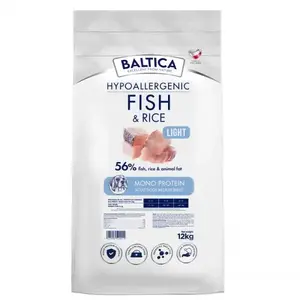 Сухой корм для собак BALTICA Hypoallergenic Fish & Rice Light M — 12 кг, взрослые средние породы, 22% белка, 7% жира