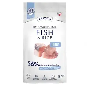 Sausais barības maisījums suņiem BALTICA Hypoallergenic Fish & Rice Light M — 3 kg, pieaugušiem vidējās šķirnes suņiem, 22% proteīna, 7% tauku